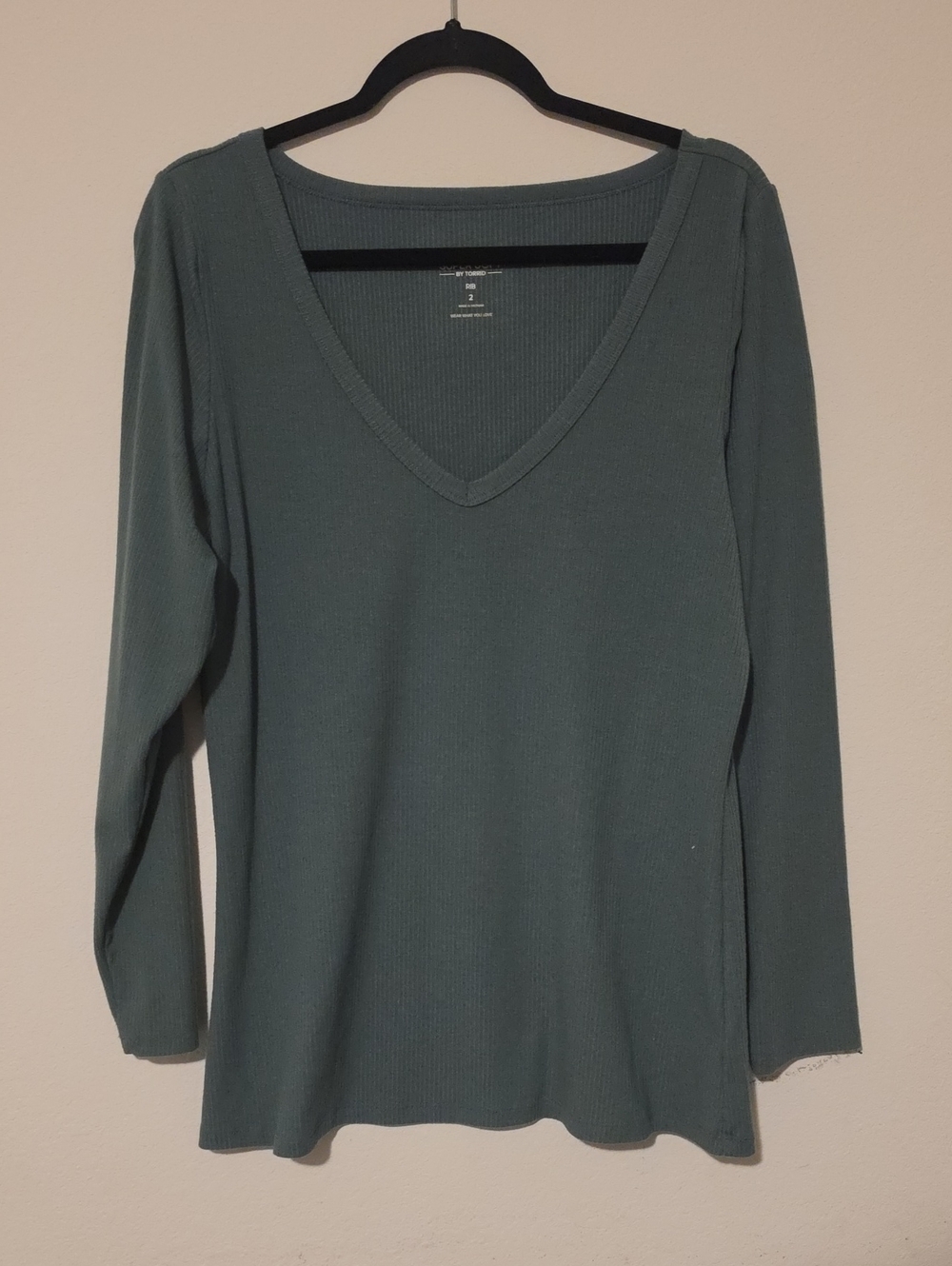 torrid Sage Green Ribbed V-Neck Long Sleeve Top